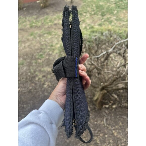 Rothy's convertible shoulder clutch blue black fringe bow bag coquette - Picture 4 of 16